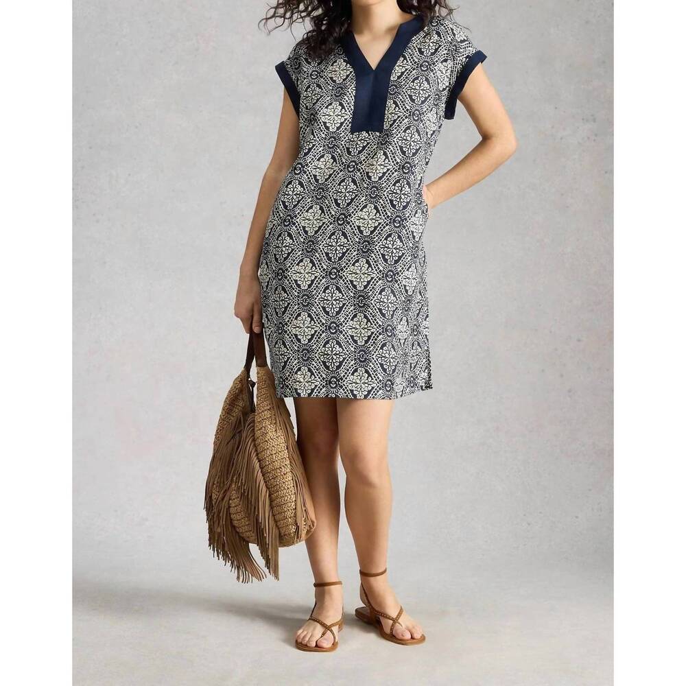NEW WHITE STUFF jilly linen sleeveless dress in navy